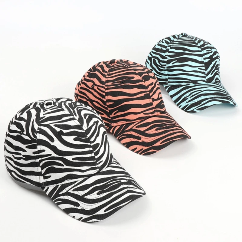 

Women Men Harajuku Hip Hop Zebra Striped Print Baseball Cap Curved Visor Sunscreen Low Profile Adjustable Trucker Hat