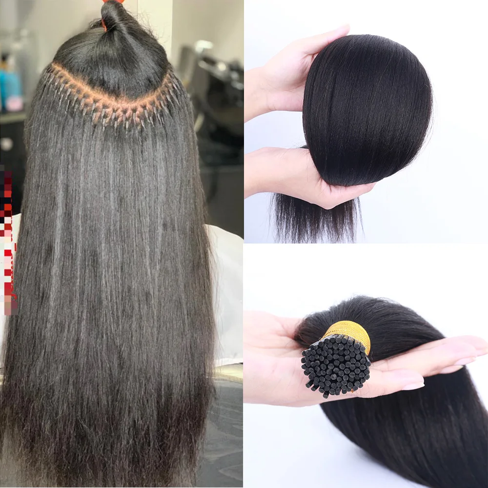 Hair Yaki Straight Machine Made Remy Hair Extensions 1g/pcs 100pcs/ Set Straight Keratin Stick I Tip Hair Fusion Human Hair