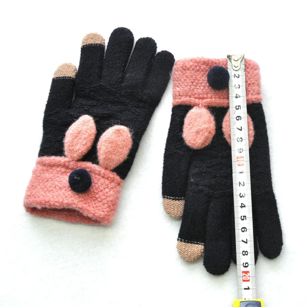 

Adult Winter Warm Gloves Knitted Animails Cute Ear Pattern Mittens Winter Thicken Warm Mitten Touch Screen Stylish Lady Gloves