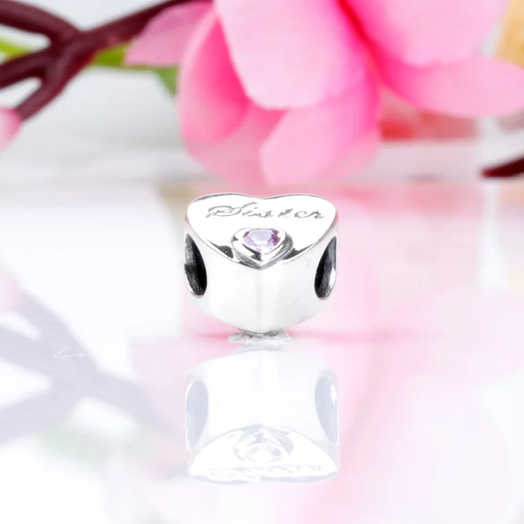 

Amas Genuine 925 sterling silver Sister's love heart-shaped beads fit original bracelet DIY Jewelry