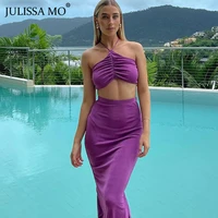 julissa mo summer bandage 2 piece set women halter sexy top and long skirt suit black offer shoulder beachwear skirts sets 2021