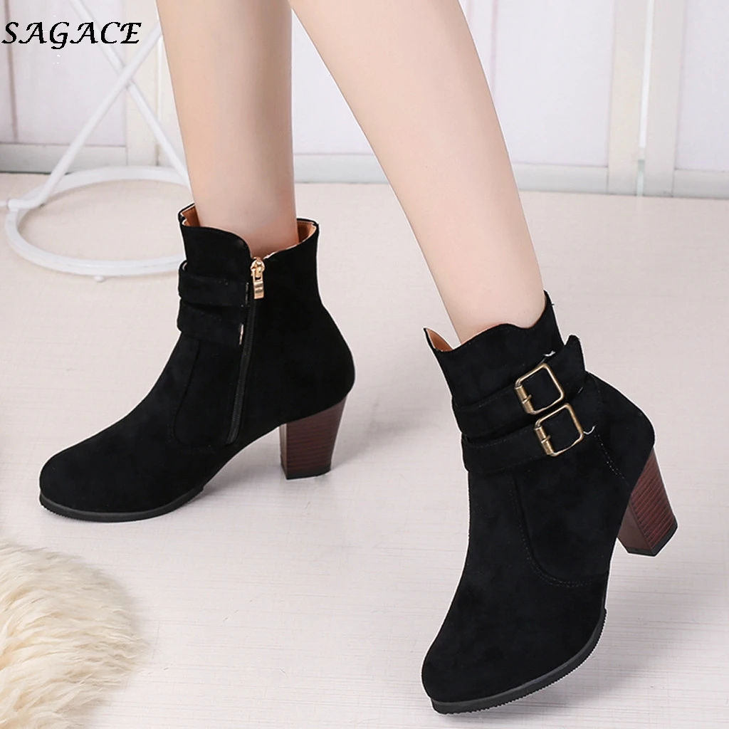 SAGACE короткие Женские ботильоны Модная обувь с заостренным носком на высоком