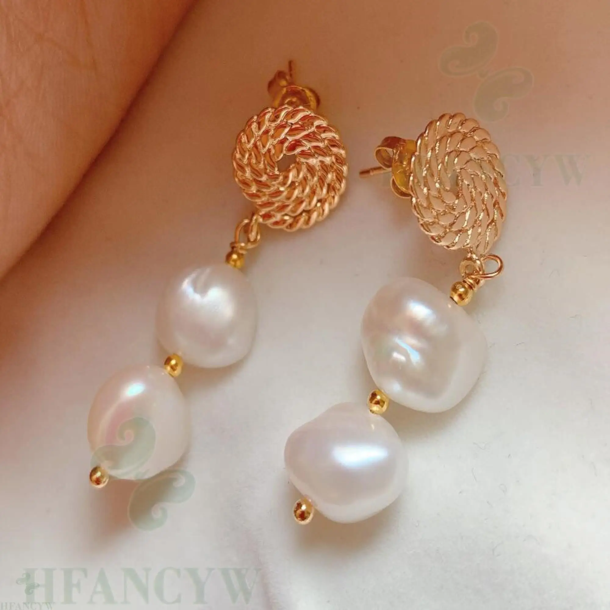 White Baroque Pearl Earring 18k Ear Drop Dangle Hook Gift Jewelry Real Wedding Natural