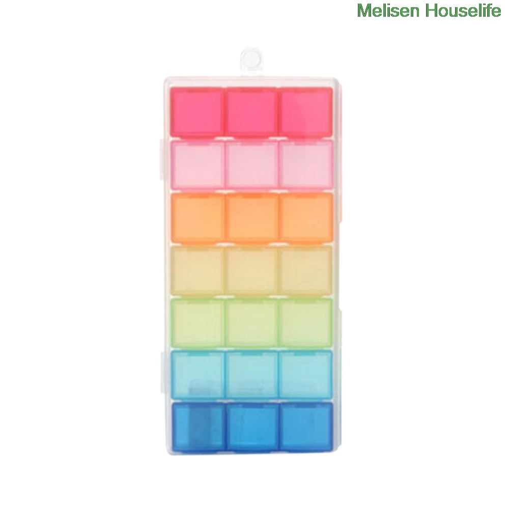 

21 Compartment Transparent Color Empty Plastic Box Pill Tablet Medicine Organizer Weekly 7 Days 3-row Tray Storage Case