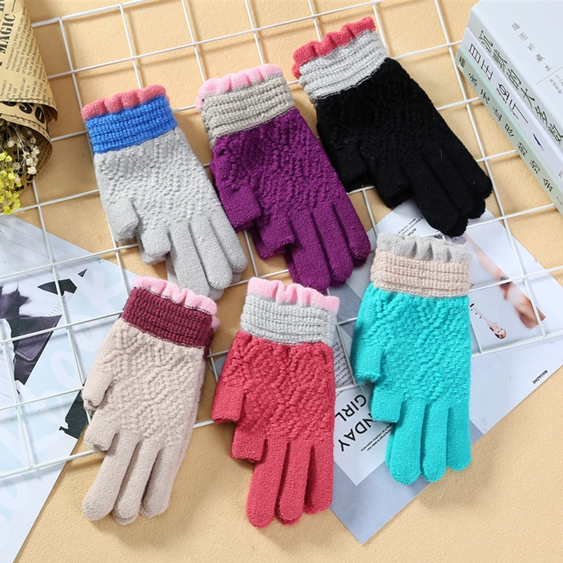 Hot Sale Knitted Gloves 2 Finger Cut Women Men Thick Warm Winter Fingerless Mittens Female Stretch Crochet Wool Write guantes | Аксессуары