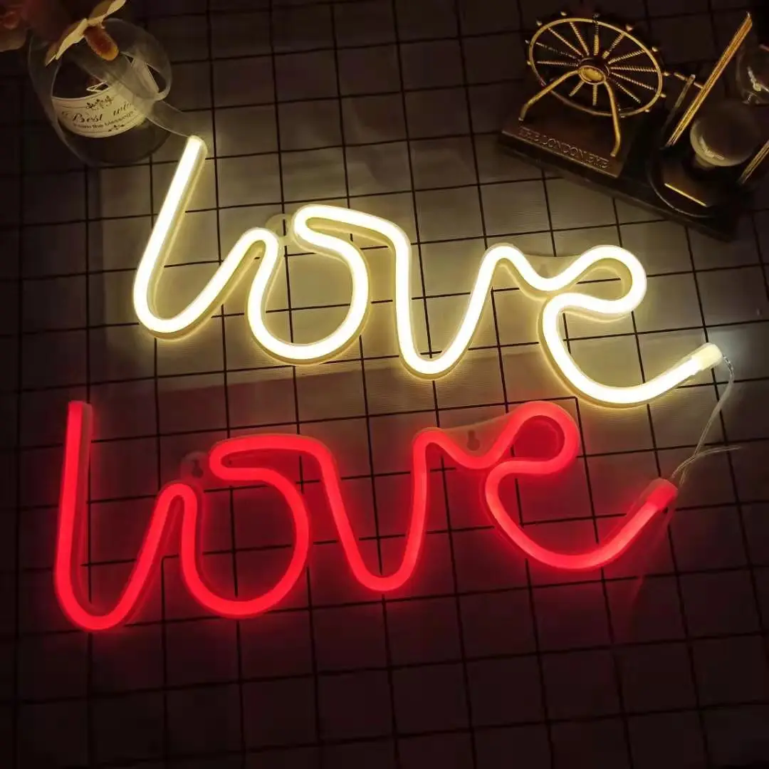 Love неоновый светильник знак светодиодный письмо ночника Батарея питаемые через
