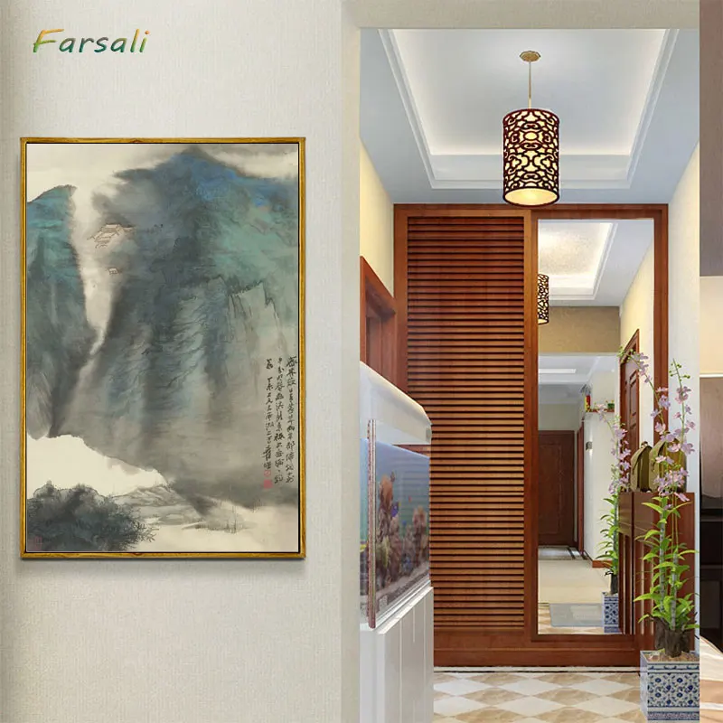 

Chinese Traditional Landscape Ink Painting Canvas Posters Print Modern Wall Art Pictures For Living Room Bedroom Aisle Studio