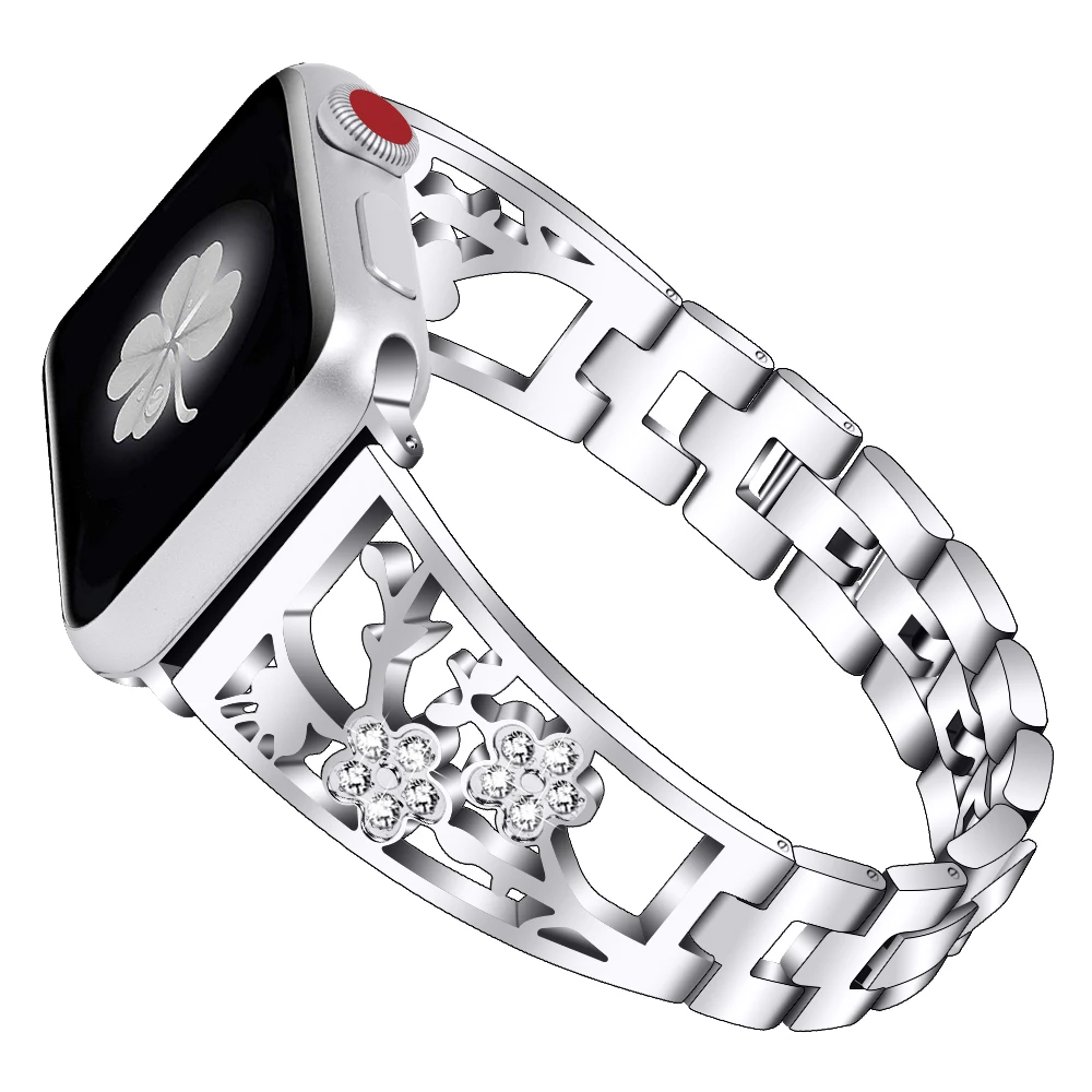 silver Женский алмазный браслет со стразами для Apple Watch 38 мм 42 мм металлический браслет из нержавеющей стали ремешок для iWatch 40 мм 44 мм серия 5 4 3 2 - Цвет ремешка: silver