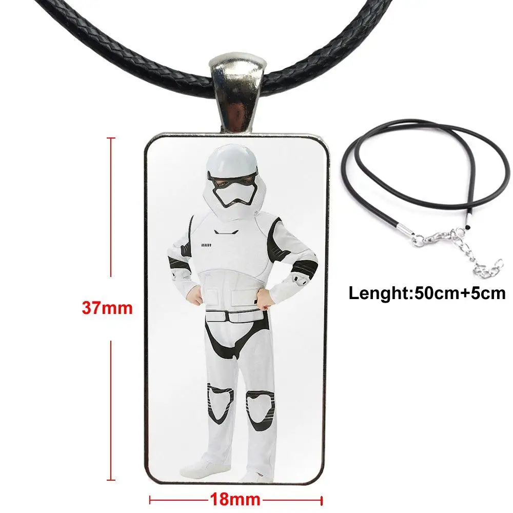 

For Unisex Party Gift White Stormtrooper Mask Design Fashion Vintage Glass Women Rectangle Necklace Pendants