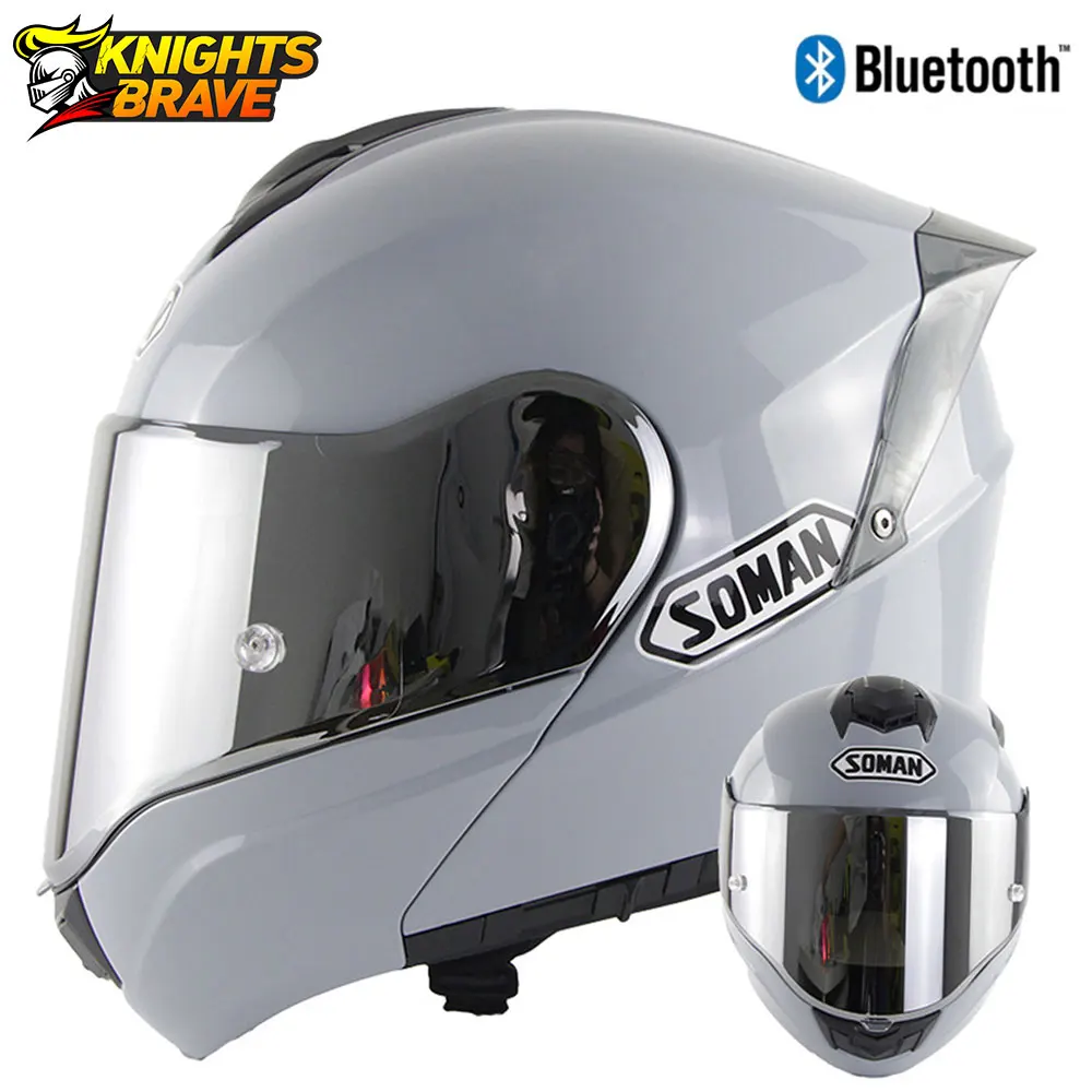 

SOMAN Bluetooths Helmet Flip Up Dual Lens Cascos DOT Cool Motorcycle Helmet Full Face Casco Black Motorbike Helmets Modular ECE