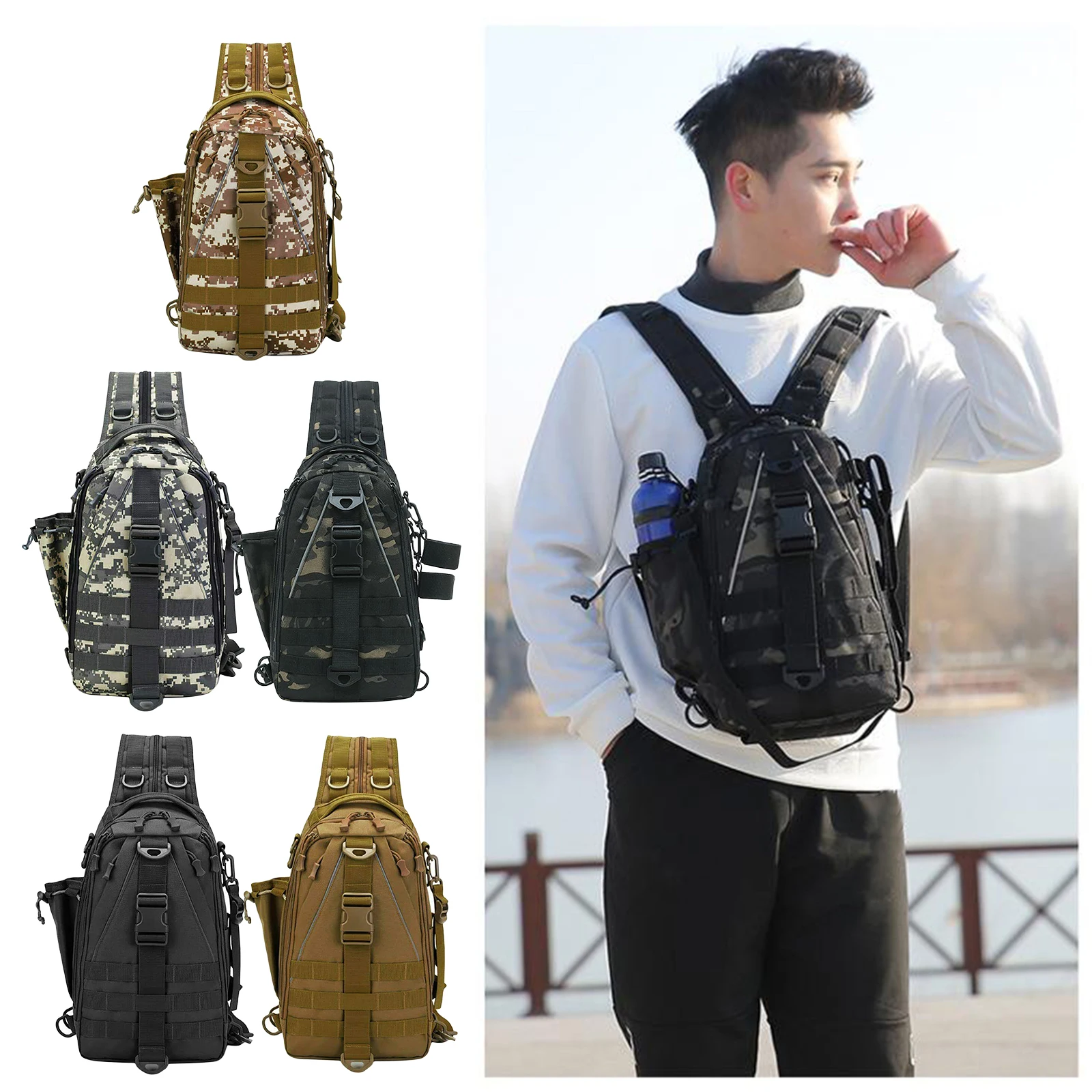 

Men's Sling Bag Chest Shoulder Backpack Crossbody Bag with 3 Compartment for Travel, Hiking ,Cycling Fishing Gear Storage Bag