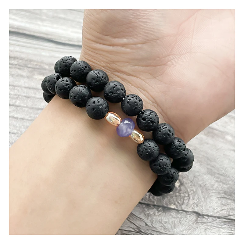 

Crown Charm Bracelets for Women Boho Wrap Men's Couple Bracelets Natural Stone Volcanic Amethyst Handmade Fashion Jewelry 2021