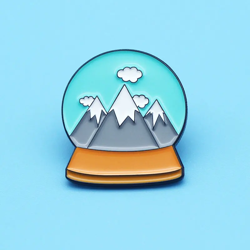 

Creativity Crystal Ball Brooch Interesting Snow Mountain Enamel Pins Backpack Hat Bag Collar Lapel Badges kid Jewelry Gift