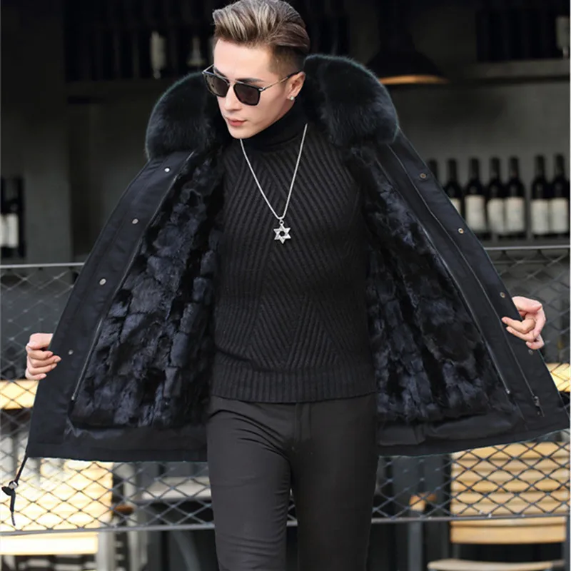 

2020 Winter Jacket Men Parka Real Fur Coat Men Mink Fur Liner Hooded Fox Fur Collar Mens Mink Coats Parkas Hombre PKF038-1 J3793
