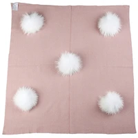 warm wool swaddling blanket travel sleeping blanket with real fur pompom for newborn kids baby solid color bedding swaddles wrap