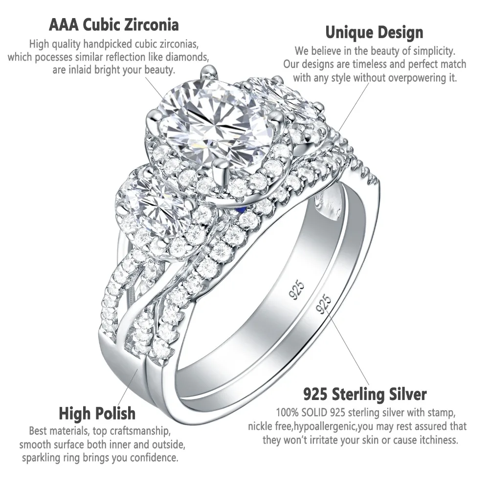 Wuziwen 3,5 Ct овальной формы AAA циркон кольца из стерлингового серебра 925 для женщин синий кристалл обручальное кольцо набор модный подарок для ювелирных изделий
