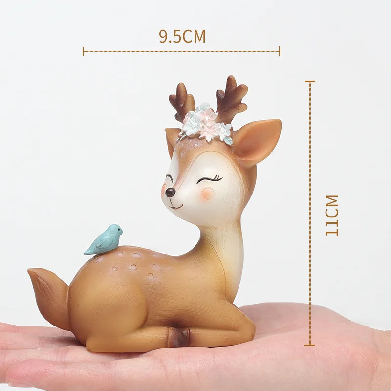 

Little Flower Deer Ornaments Zakka Resin Cartoon Car Accessories Creative Birthday Cake Decoration Gifts