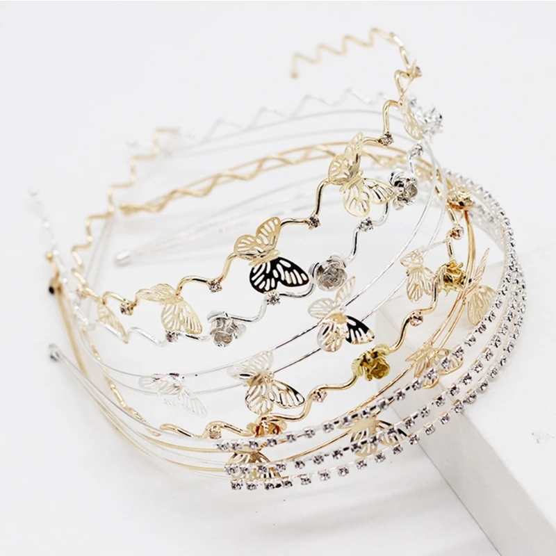 

Double Layer Metal Headband Butterfly Floral Rhinestone Wedding Hair Hoop