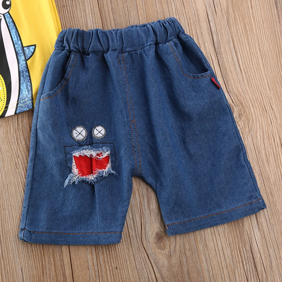 2 шт. детские джинсовые топы с коротким рукавом и шорты |