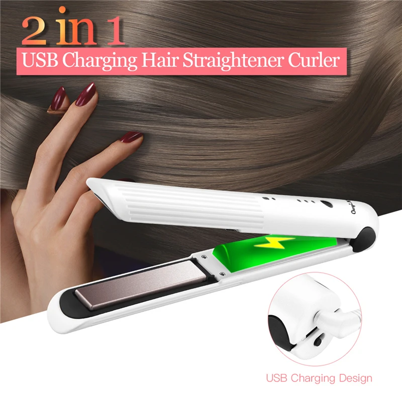 

USB Rechargeable Hair Straightener Portable Cordless Hair Flat Iron Hair Straightening Curling Flat Iron Mini Hair Styling Tool