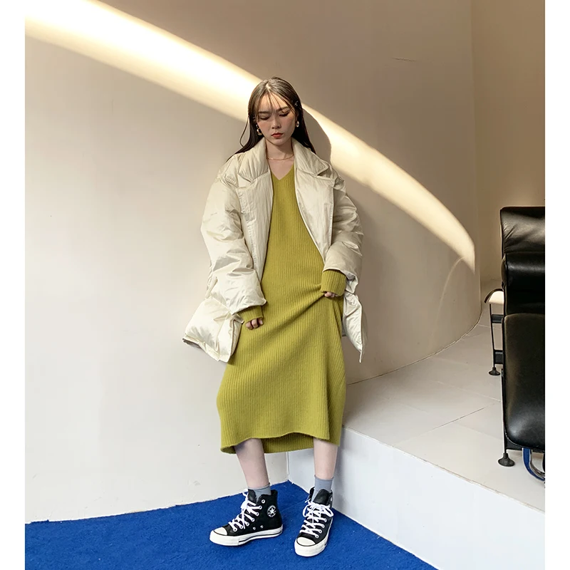 Новинка 2019 зимняя однотонная теплая свободная длинная куртка с капюшоном и