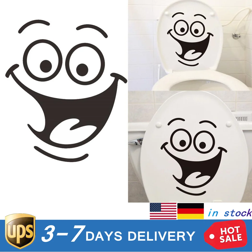 

Big Eyes & Mouth Smiley Face Toilet Stickers Creative Wc Wash Room Decorations Diy Home Decals Pvc Wall Mural Art