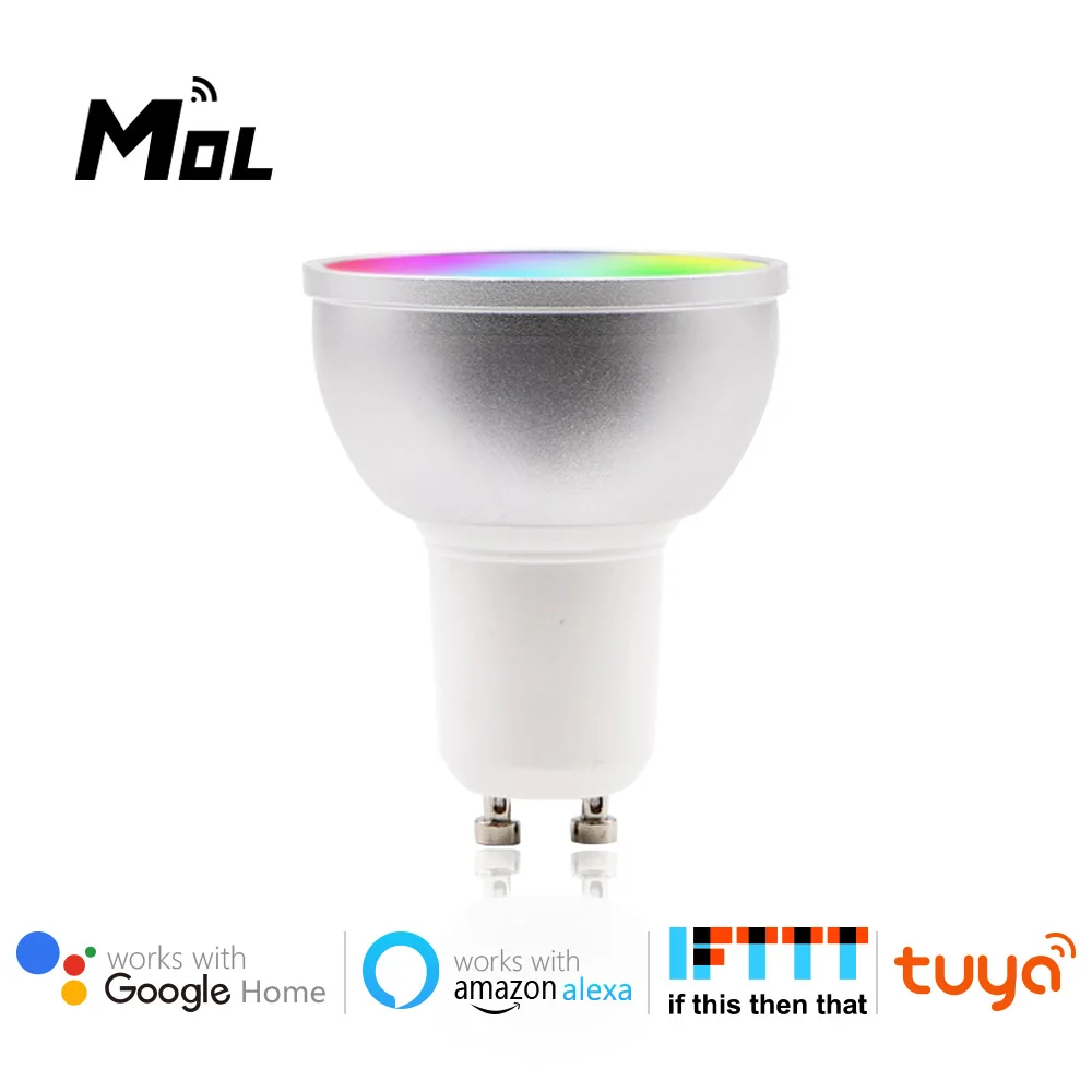 

MOL Tuya WiFi Smart Bulb LED Lamp cup 5W RGB+WW+CW Support Tuya/Google Home/IFTTT Remote Voice Control Led Lamp GU10