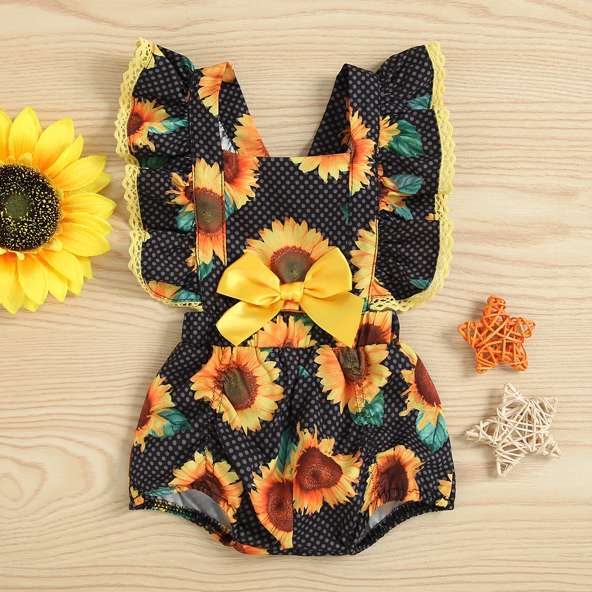 

Комбинезон для новорожденных девочек, одежда для маленьких девочек, модное боди для новорожденных 0-3 месяцев с принтом подсолнухов