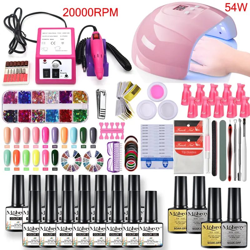 

Manicure Set Nail Gel Nail Polish Kit with 54W UV LED Nail Lamp Dryer 20000RPM Nail Drill Machine Colors Gel Nail Art Tools Set