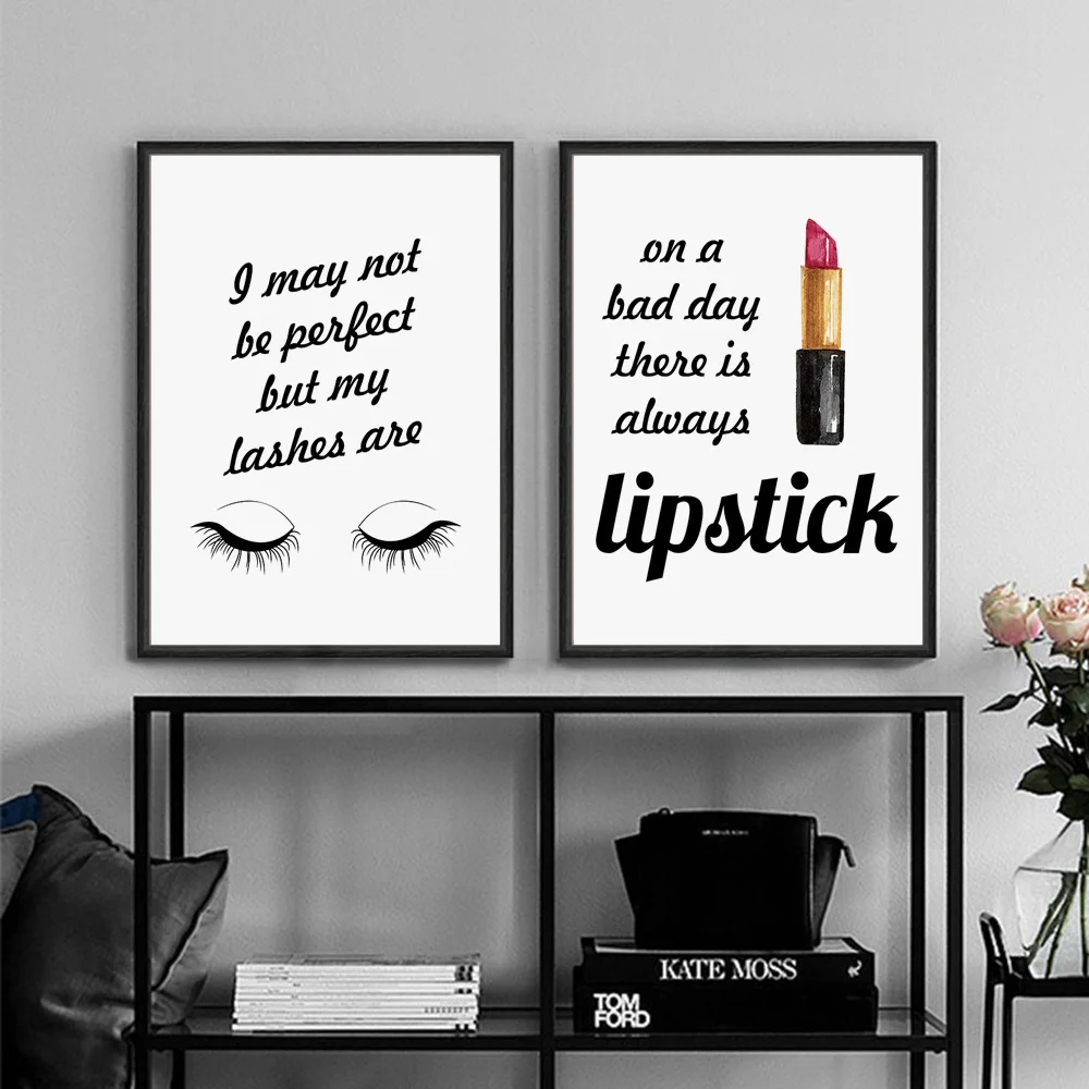 Модная вдохновляющая Цитата Художественная печать макияж красные губы помада