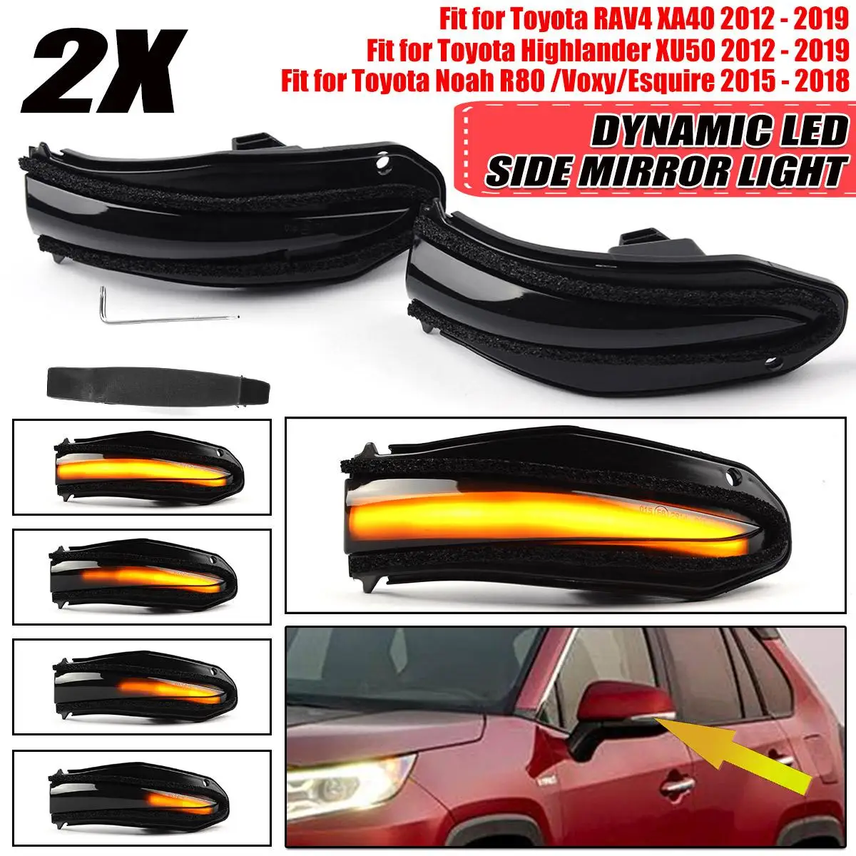 

2X Dynamic Blinker LED Side Mirror Turn Signal Lights For Toyota For RAV4 For 4Runner For Highlander For Noah For Voxy