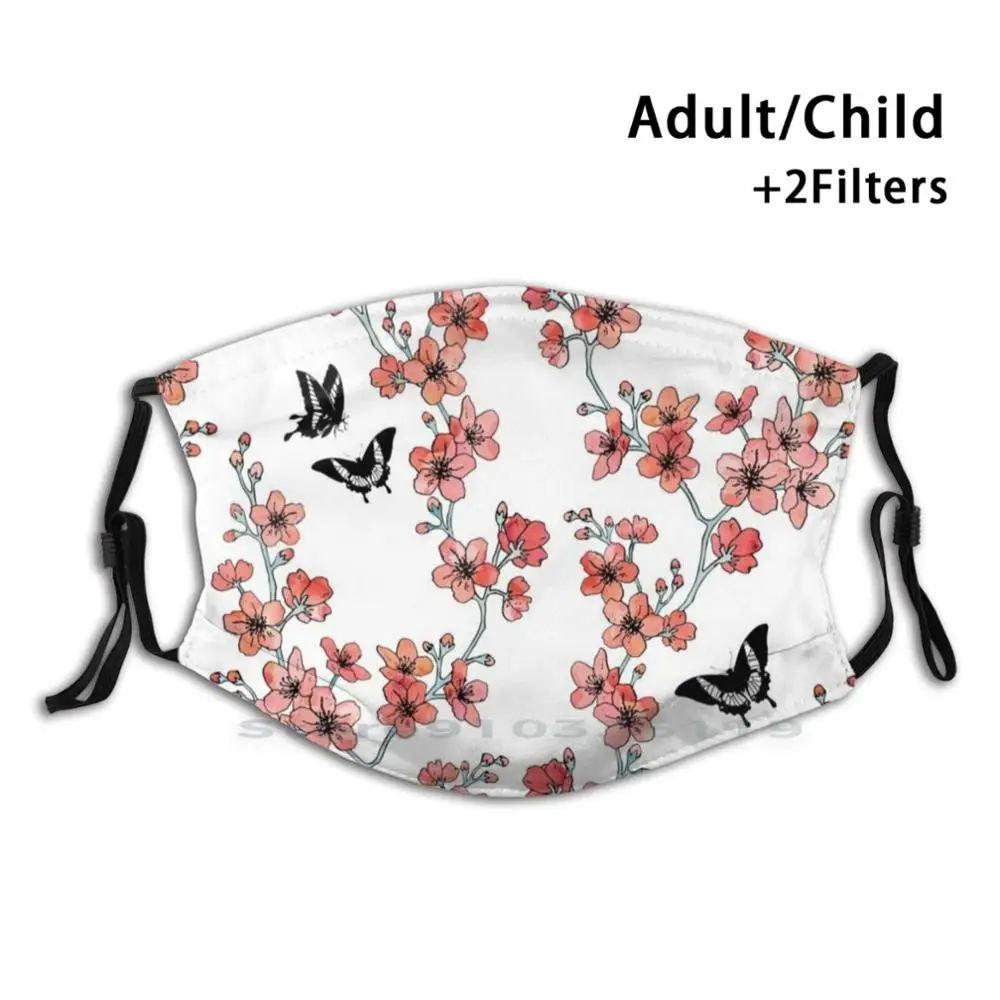 

Sakura Butterflies In Peach Pink Watercolor Reusable Mouth Face Mask With Filters Kids Sakura Cherry Blossom Japanese Flowers
