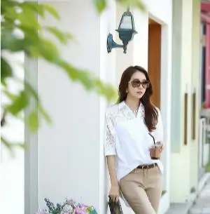 Миди белые элегантные блузки со стоячим крылом летучей мыши с длинным рукавом