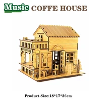 3d wooden puzzle coffee house model kit laser cutting assembling house kids toy wooden kit handmade mechanical for kids