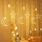 СВЕТОДИОДНАЯ Гирлянда-сосулька в виде Луны и звезд, сказочные огни, светодиодная Рождественская гирлянда, 220 В, уличное украшение для свадьбы, дома, оквечерние
