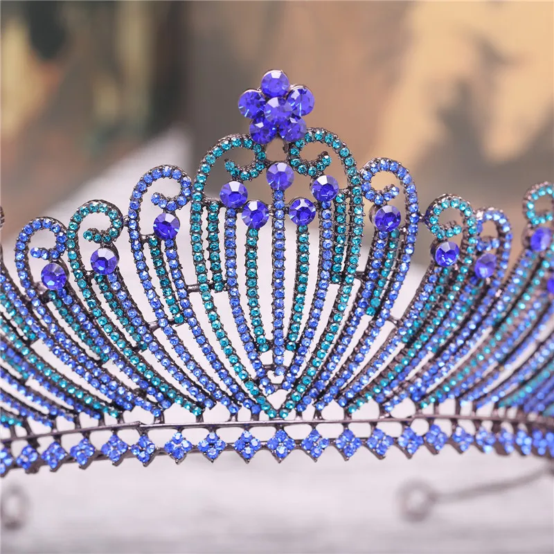 Античные латунные королевские синие стразы свадебные вечерние тиары корона