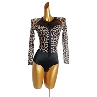 adults female rumba cha cha samba tango long sleeve leotard sexy bodysuit women leopard latin dance tops