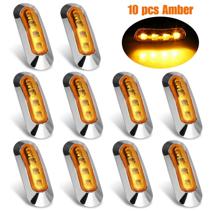 

10X Amber LED Trailer Truck Side Marker Lights 4LED Clearance RV Camper 12V-24V
