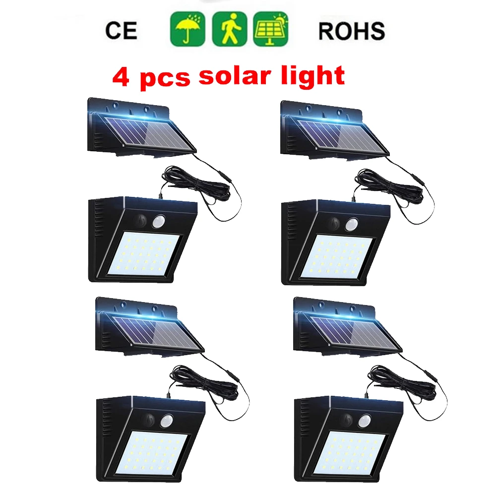 

Садовая лампа с датчиком движения, фонарь на солнечной батарее, 30 светодиосветодиодный, уличная Водонепроницаемая отдельная настенная лам...