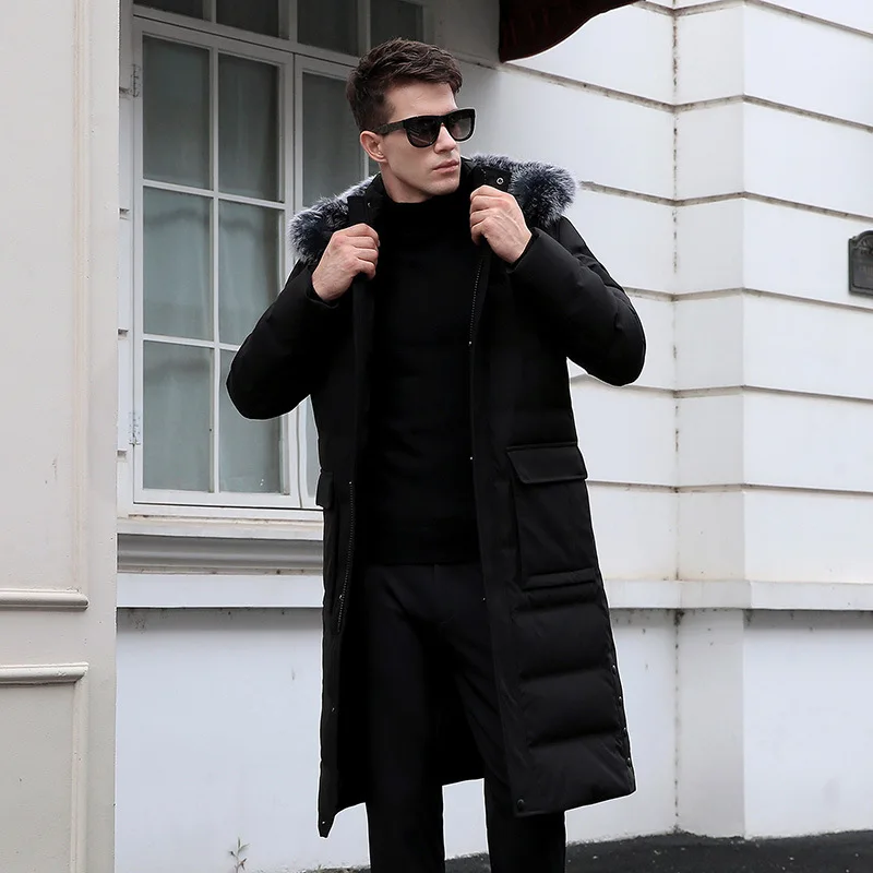 

Brand Winter Down Jacket With Fur Long Coat France White Duck Casual White Duck down Thermal Collar duvet jacket clothes male