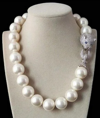 

Genuine Selling Huge Shell Pearl Cubic Zerconia CZ Panther Head Necklace 18MM STUNNING 925 silver wedding Women Gift