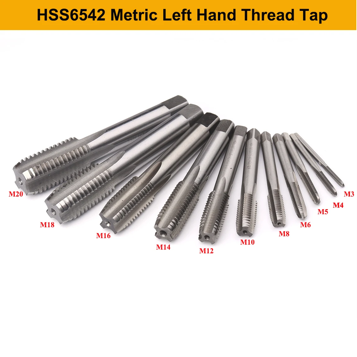 HSS6542 Left Hand Thread Tap M3 M4 M5 M6 M8 M10 M12 M14 M16 M18 M20 Metric Hand Tap Straight Flute Screw Thread Tap Drill Bit