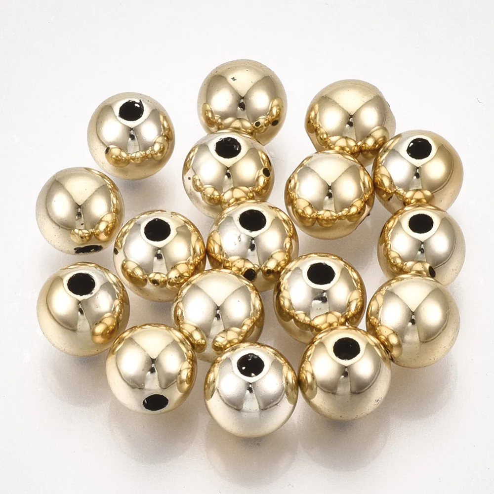 

200PCS UV Plating ABS Plastic Beads Round Golden 17.5~18x17mm Hole: 2.5mm