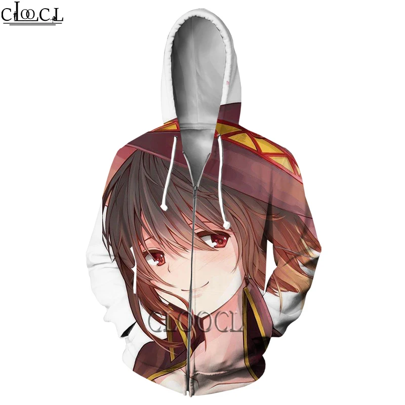 

HX Fashion Zipper Hoodies Anime Girl Megumin Konosuba 3D Print Men Women Streetwear Harajuku Casual Couple Tops Drop Shipping