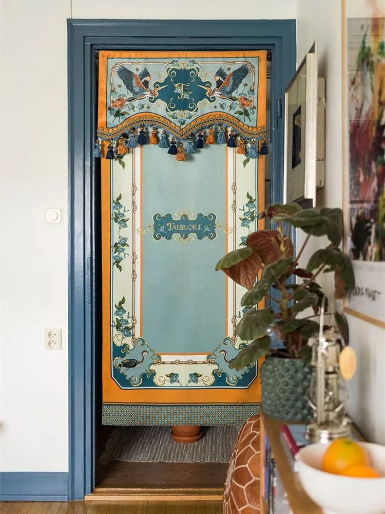 

Luxury Tassel Deco Curtain American Floral Bird Retro Velvet Small Curtains Kitchen Cabinet Room Darkening Drapery For Laundry