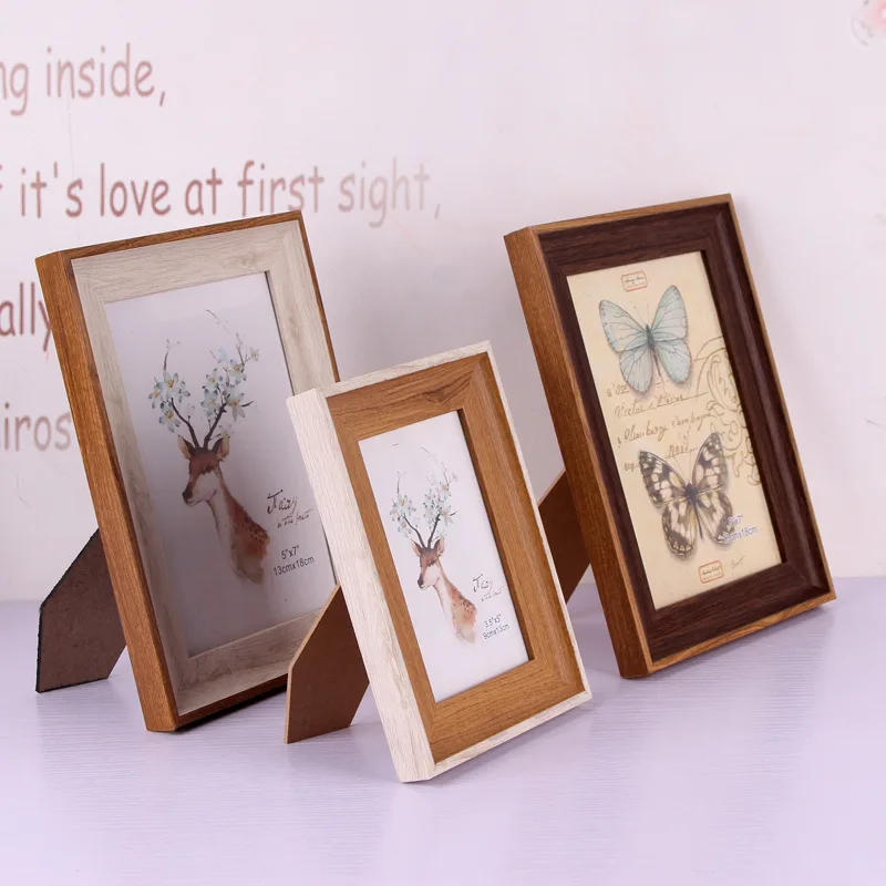 2021 Quality Simple Resin Photo Frame with Wood Grain 1pcs 5-10 Inch Table&Wall Hanging Picture Frames Wedding Gift  Wood