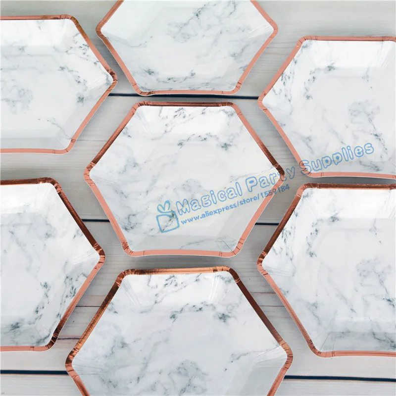 800pcs Gold Dessert Dishes Rose Paper Plates Polka Dot Marble Design Bridal Shower Cake Table Birthday Party Modern Decor|decoration