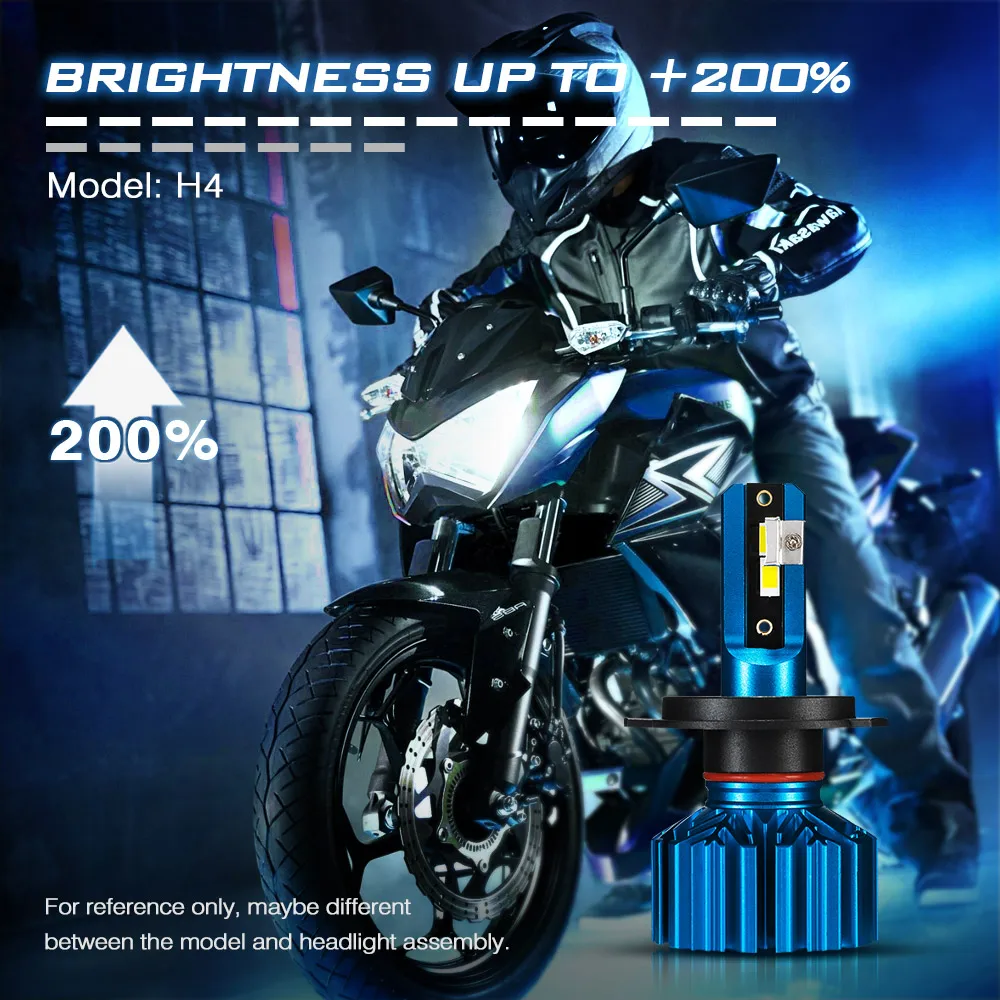 Белый светильник 6000K H4 водонепроницаемый светодиодный для головы мотоцикла