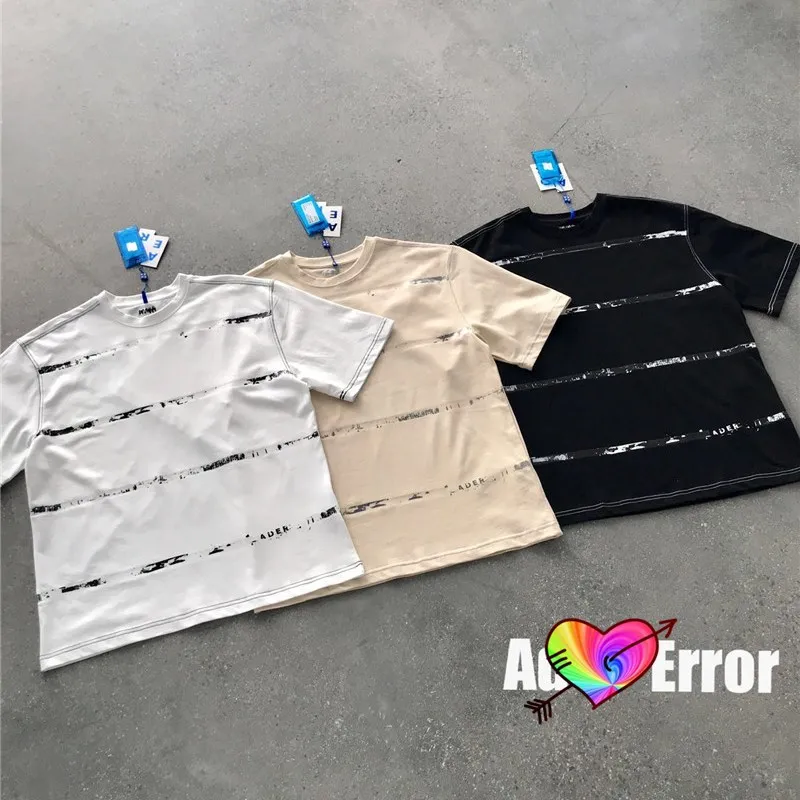 

2021SS ADER ERROR Tape T-shirt Men Women 1:1 High Quality Fuzzy Irregular Stripe Print Adererror Tee Z-stitch Tops Short Sleeve