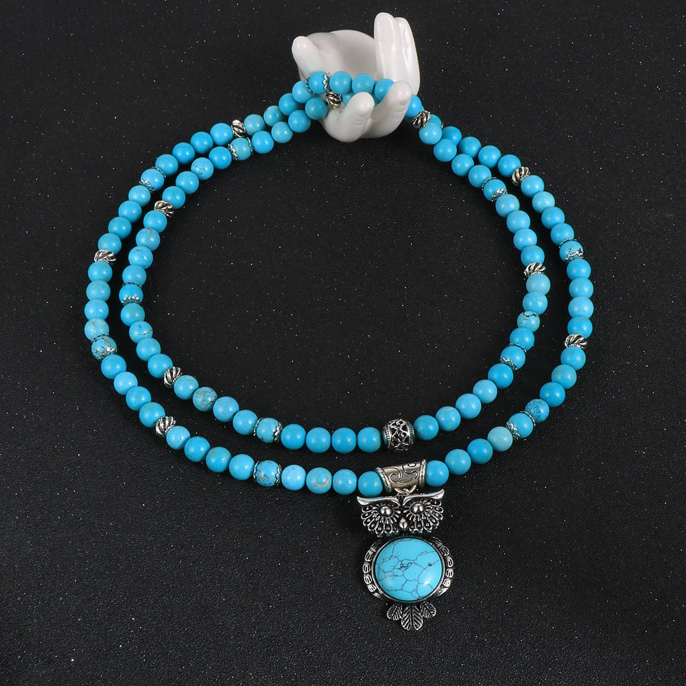 Женское и мужское бирюзовое ожерелье из натурального камня с розовым кристаллом